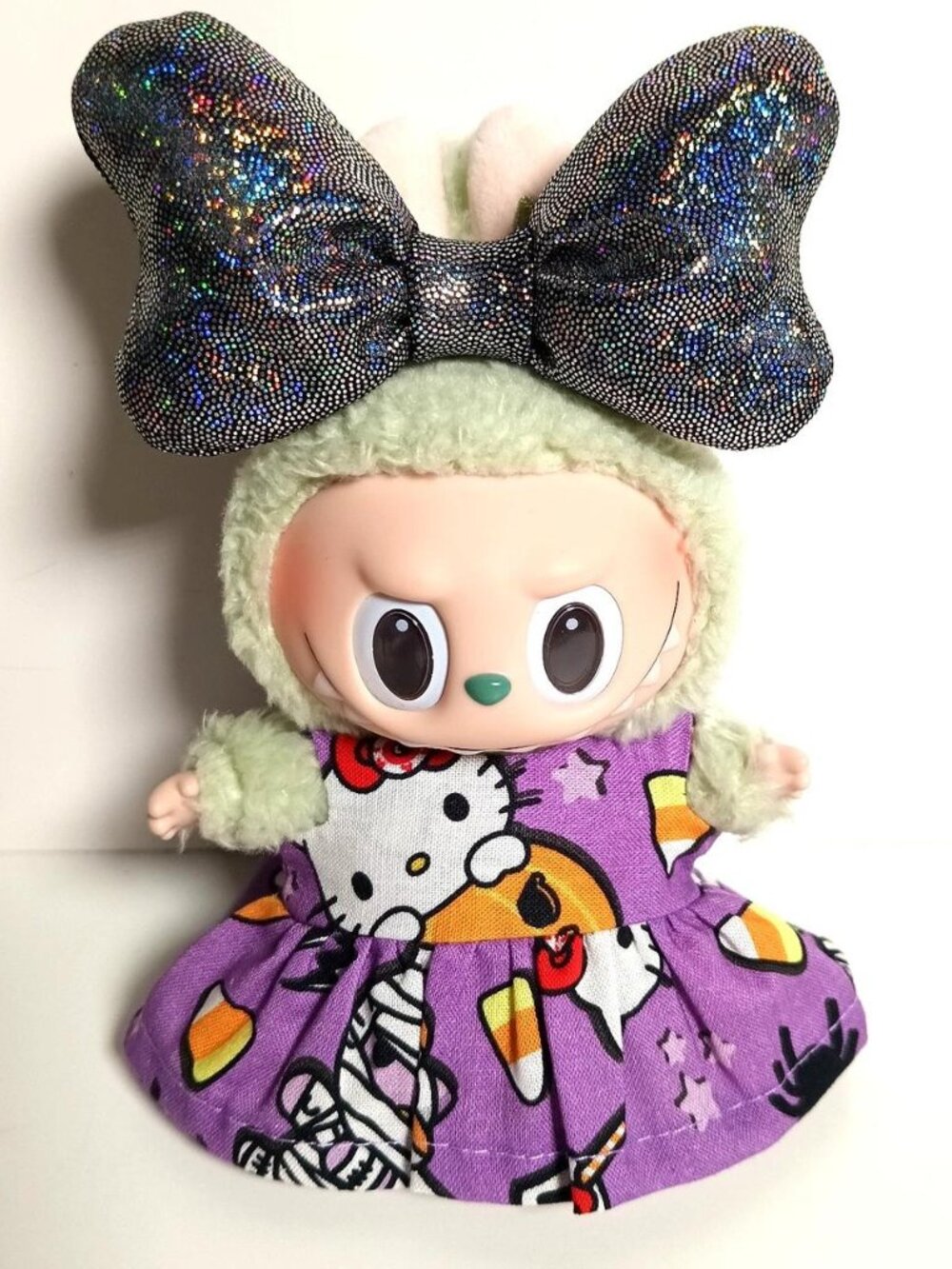 Hello Kitty Halloween Dress and Metallic Bow Made to fit Labubu